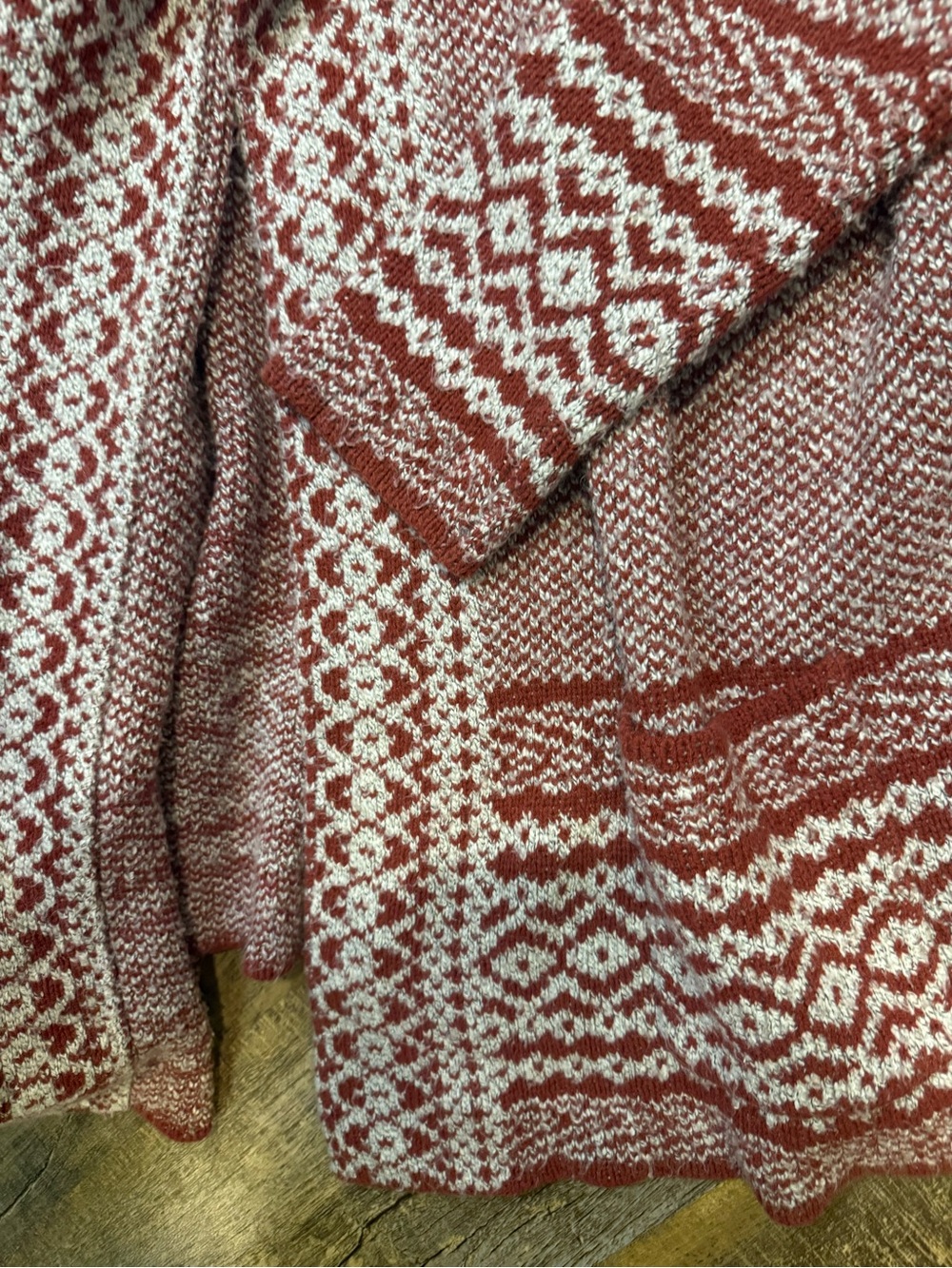Lucky Brand Red and Cream Fair Isle Open Cardigan - Picture 3 of 3